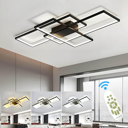 ASJK LED Deckenleuchte Modern Eckig – 80cm, Schwarz mit Fernbedienung