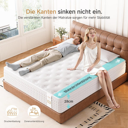 Hieptos Taschenfederkernmatratze 120x200 cm H3-H4 Höhe 28 cm
