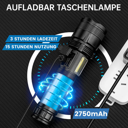 ZEUSFIRE LED Taschenlampe aufladbar, 2 Stück, 100.000 Lumen, IPX7