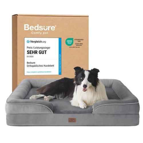 Bedsure Orthopädisches Hundebett 89x63 cm, waschbar, grau