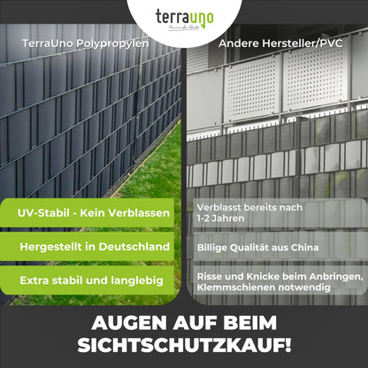 TerraUno Sichtschutzstreifen für Doppelstabmatten, Grau, 26 m Rolle