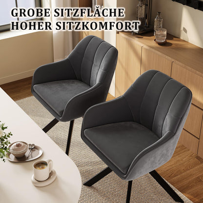 Goeurvant Esszimmerstühle drehbar 2er Set Samt Grau mit Armlehnen
