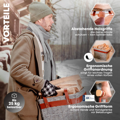 OAKAGE Kaminholzkorb Brennholzkorb - Weide Gross