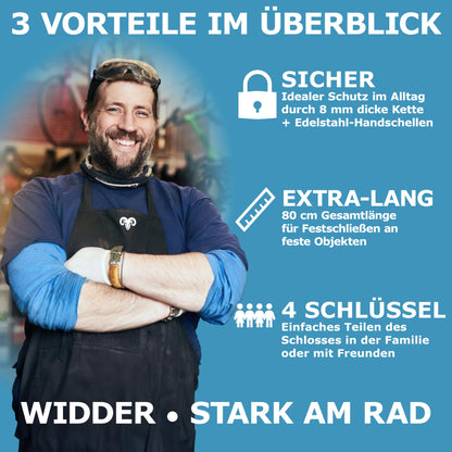 WIDDER Sicheres Handschellenschloss E-Scooter & Fahrrad 80cm 8mm Stahl