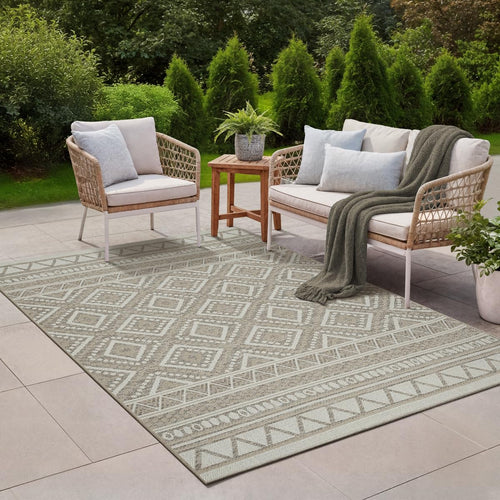 the carpet Calgary Outdoor-Teppich, wetterfest, Beige, 160 x 220 cm – Flachgewebe mit Rautenmuster