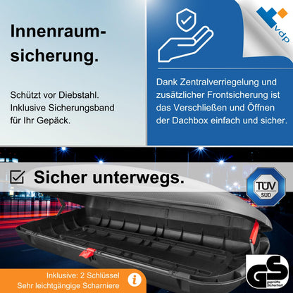 VDP BA320 Dachkoffer 320 Liter Volumen für Autos - Carbon Optik