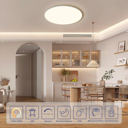 ONDTA LED Deckenleuchte Dimmbar IP54 - Rund Ø45cm