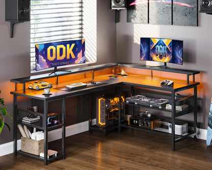ODK Gaming Eckschreibtisch LED – Schwarz 168x120cm