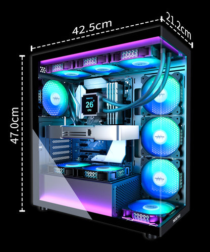 MUSETEX K2 PC Gehäuse ATX Mid Tower, 7 PWM ARGB-Lüfter, Schwarz