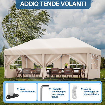 JUMMICO Faltpavillon 3x6m – Beige mit 6 Seitenwänden