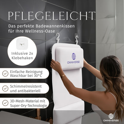 Omniverse Badewannenkissen Ganzkörper Badewannenmatte 125x40cm – Weiss
