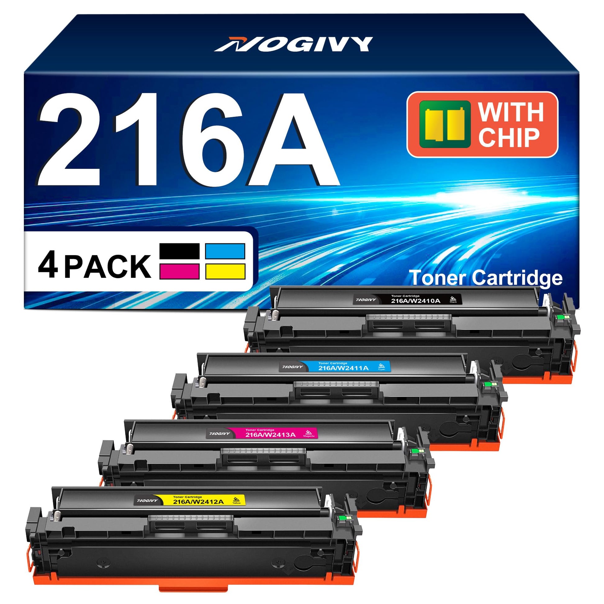 NOGIVY 216A Toner Set kompatibel für HP Color LaserJet Pro, 4-Pack – vier Kartuschen in Schwarz, Cyan, Gelb und Magenta