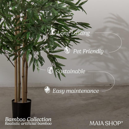 Maia Shop Künstlicher Bambus Kunstpflanze 150 cm mit Naturstamm