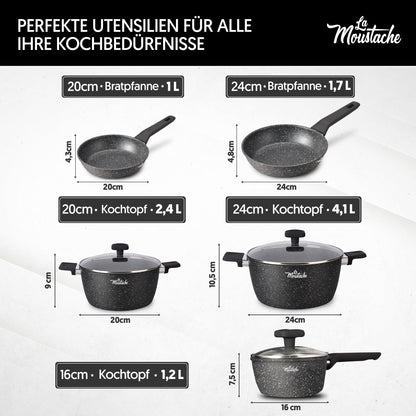 La Moustache 8-tlg. Antihaft Kochgeschirr-Set Aluminium – Onix