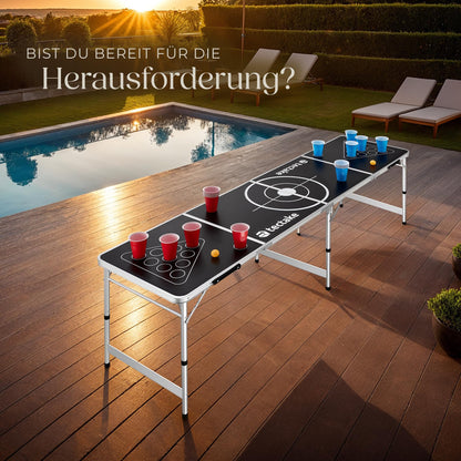 tectake Bierpong Tisch, klappbar, höhenverstellbar, mit 100 Bechern