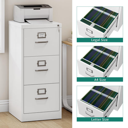 YITAHOME Abschliessbarer Metall Aktenschrank mit 3 Schubladen – Weiss