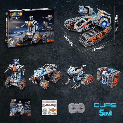 HiWEEGO Technik Roboter Bausatz 5-in-1 mit LED, RC und App