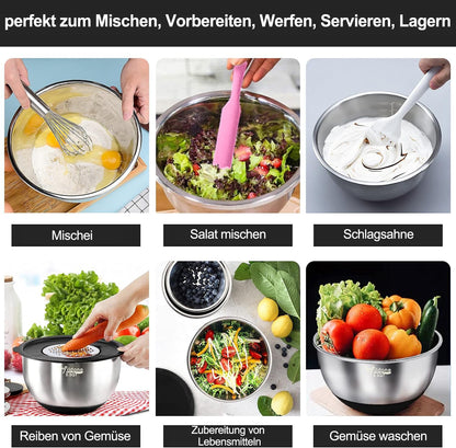 Terlulu Rührschüssel Set 6-teilig, Edelstahl mit Deckel, schwarz