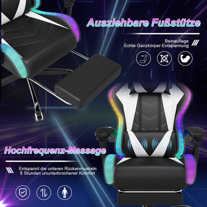 Devoko LED Gaming Stuhl ergonomisch Massagefunktion - Weiss