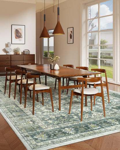 HOMFINE Vintage Kurzflor waschbarer Teppich - grün 160x230 cm