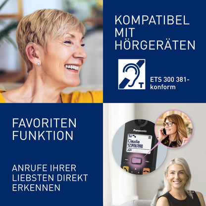 Panasonic KX-TGU133EXB Schnurlostelefon AB – 3 Mobilteile, Schwarz