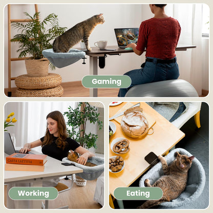 JUNSPOW Katzen-Schreibtischbett A41A, faltbar, Kunstfell