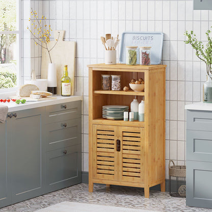 VIAGDO Badschrank Bambus – 2 Lamellentüren Schrank, 50 cm