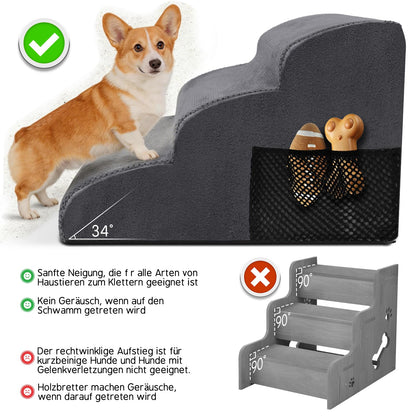 Thihome Haustiertreppe 3 Stufen, Hundetreppe 30D Schaumstoff bis 23 kg