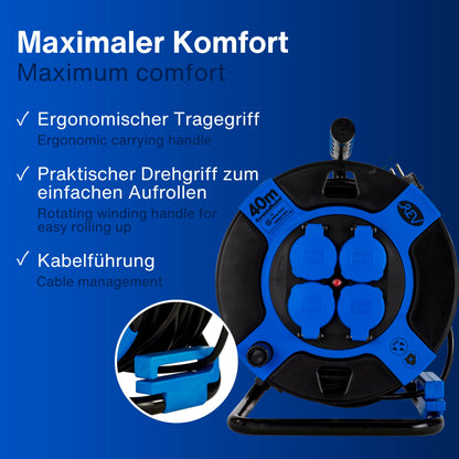 REV Kabeltrommel Outdoor - IP44 40m schwarz 4 Steckdosen