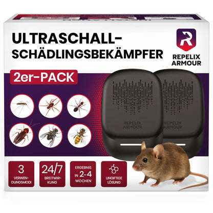 REPELIX ARMOUR Ultraschall-Schädlingsbekämpfer 2er-Pack PR-025, schwarz, für die Steckdose