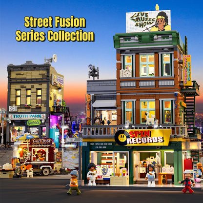 FUNWHOLE Skate Shop Bausteine Set mit LED Licht, 1573 Teile