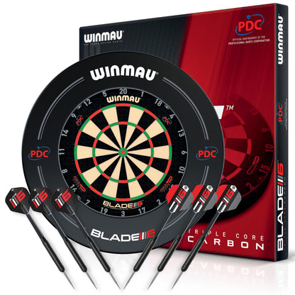 WINMAU Triple Core Dartscheibe Steeldart Set mit PDC Surround, runde Sisal-Dartscheibe mit Schutzring