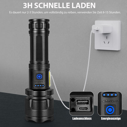 ZEUSFIRE LED Taschenlampe aufladbar, 2 Stück, 100.000 Lumen, IPX7