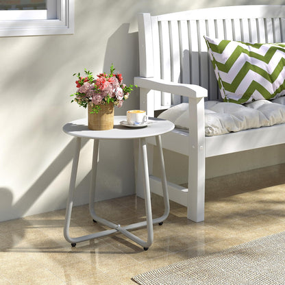 HollyHOME Beistelltisch Outdoor rund, Metall Gartentisch Grau
