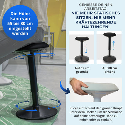 Backerz Ergonomischer Bürohocker - Mattschwarz, 55-80 cm