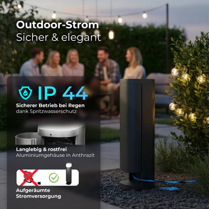 Novatool Steckdosenturm 2-fach aussen IP44 Edelstahl Anthrazit