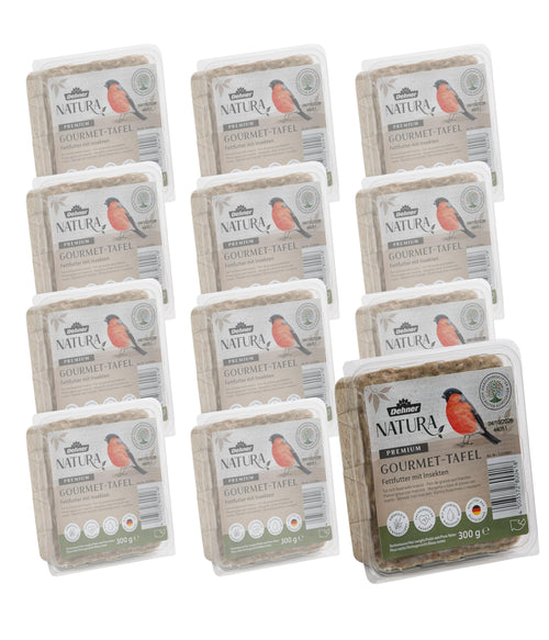 Dehner Natura Wildvogelfutter-Tafeln mit Insekten, 12 x 300 g, Fettfutter für Wildvögel