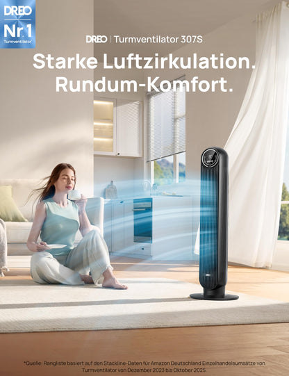 Dreo Nomad One S Turmventilator, App, 90° Oszillation, schwarz
