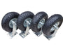 Frosal Luftrad Rollen Set 4-tlg. Ø 260x85mm - Bock- & Lenkrollen. Schwarze Lufträder (Bock-/Lenkrollen) für Lastentransport.