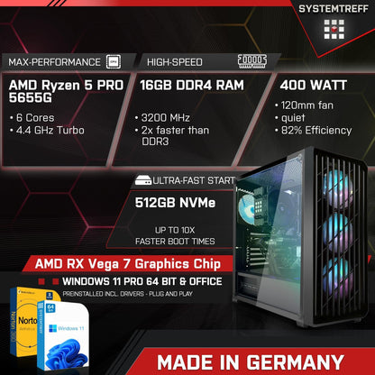 SYSTEMTREFF Gaming PC AMD Ryzen 5 PRO 5655G - 16GB, 512GB SSD