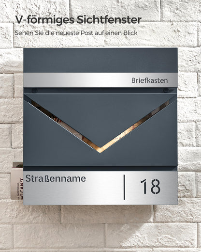 SONGMICS Briefkasten GMB080D01V1 - Personalisiert, Anthrazit-Silbern
