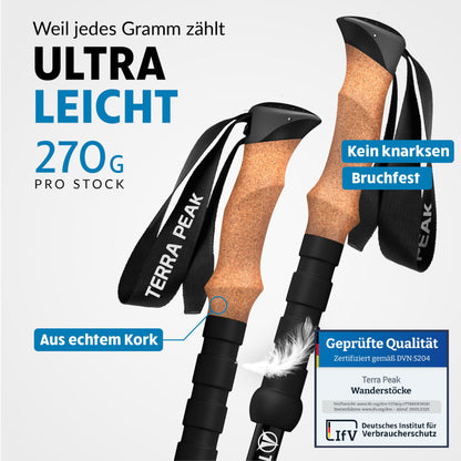 Terra Peak Wanderstöcke Teleskop Aluminium verstellbar mit Korkgriff