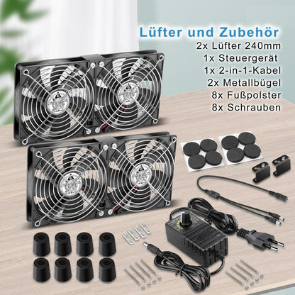 GDSTIME Doppellüfter 240mm 230V Gehäuselüfter - Regelbar Kugellager