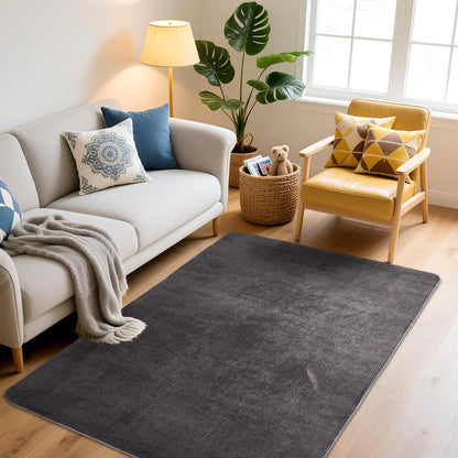 Wohnzimmer Teppich Kurzflor Waschbar Anti-Rutsch Dunkelgrau 200x280cm