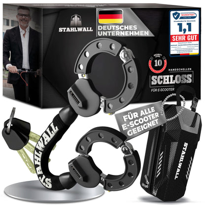 STAHLWALL E-Scooter-Schloss mit Tasche aus feuergehärtetem Stahl, Handschellenschloss mit Faserummantelung