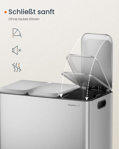 SONGMICS LTB740E45V1 Mülleimer - 3x15L Abfalltrennung Silber