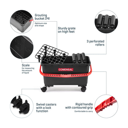 COMENSAL Fliesenwaschset Profi XL 24L – 15-teilig, Räder