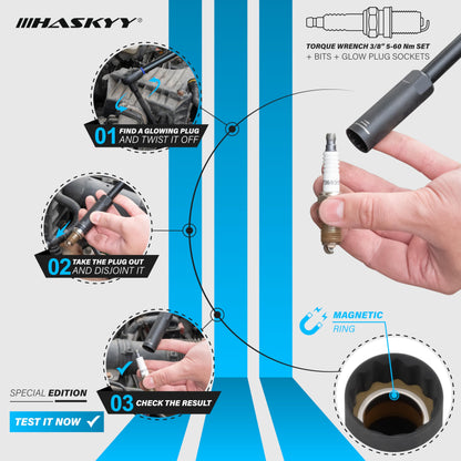 HASKYY Drehmomentschlüssel Set 3/8" 5-60Nm Motorrad - Black Series