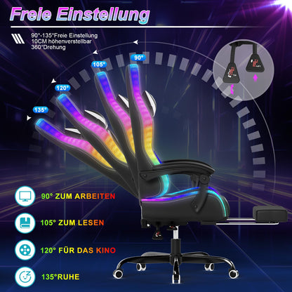 Devoko LED Gaming Stuhl ergonomisch Massagefunktion - Weiss