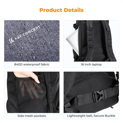 K&F CONCEPT Kamerarucksack 30L Wasserdicht für DSLR & Laptop